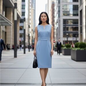 Kay Unger| Pleated Blue Sleeveless Midi Dress Size 10